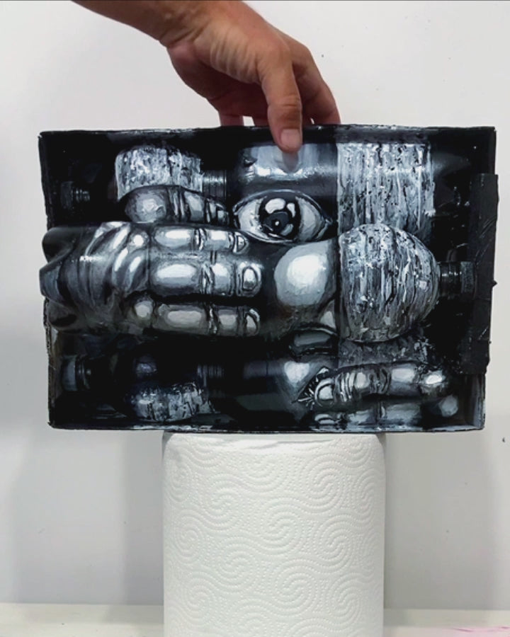 3D Portrait of a Modern Slave Child. Acrylic on Recycled Plastic Bottles. [Recycled Art]. Video