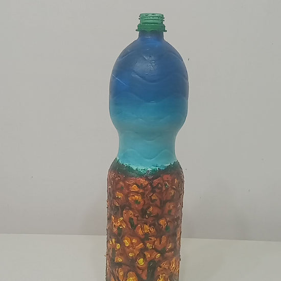 Recycled plastic bottle vase , Acrylic Painted Pumpkin Field Vase for dried flowers.. Video