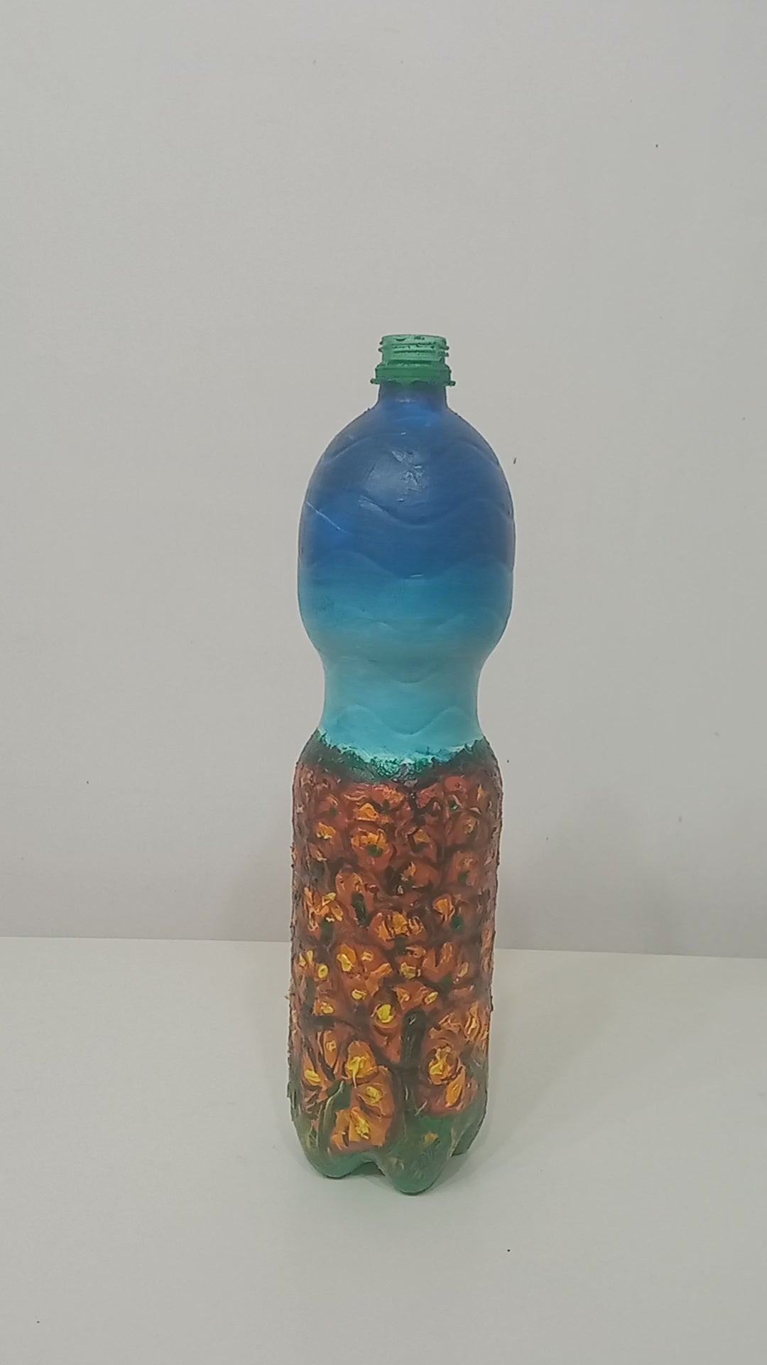 Recycled plastic bottle vase , Acrylic Painted Pumpkin Field Vase for dried flowers.. Video