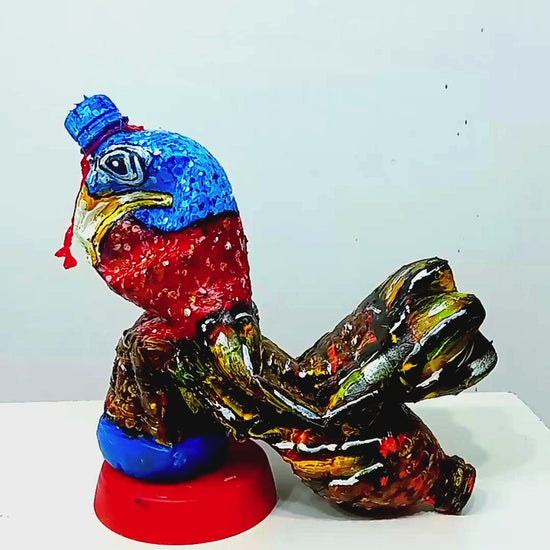 Acrylic painted Recycled plastic bottles SadTurkey Figurine. Table top decoration. [Recycled Art]. Video