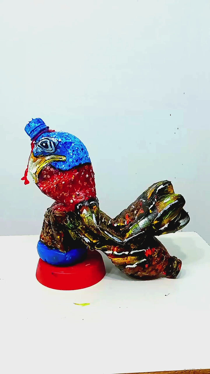 Acrylic painted Recycled plastic bottles SadTurkey Figurine. Table top decoration. [Recycled Art]. Video